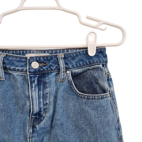 Y2K Vintage Pacsun Patchwork Denim Mini Skirt Blue Cotton Raw Hem Size 25 - Picture 6 of 11